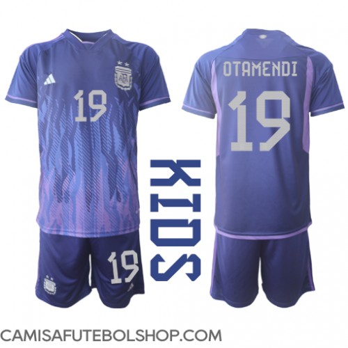 Camisa de time de futebol Argentina Nicolas Otamendi #19 Replicas 2º Equipamento Infantil Mundo 2022 Manga Curta (+ Calças curtas)